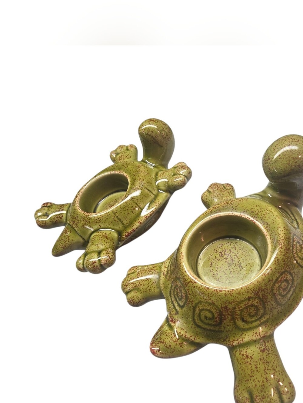 Vintage PARTYLITE 2 Green Ceramic Turtles Tealight  Candle Holders